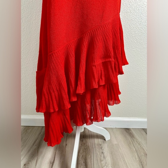 Mango Women’s Red One-Shoulder Asymmetric Ruffled Dress Size 10 - Picture 9 of 15